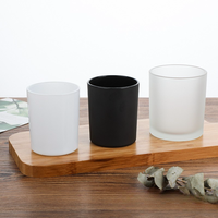 Pot à bougie en verre dépoli de 300 ml, noir mat et blanc, vide, avec couvercle en bois de bambou, pour cadeaux et artisanat
