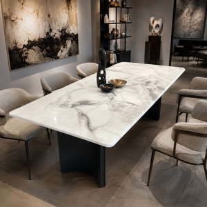 Customized Luxury White <b>Marble</b> Dining <b>Table</b> Rechtangel <b>Top</b> Modern Villa 8~10 Seater Metal Legs Stone Furniture - Product Image 4