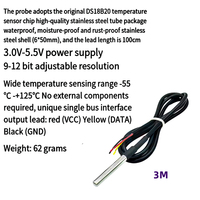 Sensor Suhu Probe Kabel Tahan Air Berkualitas Tinggi 18B20 1M/2M/3M/5M/10M DS18B20