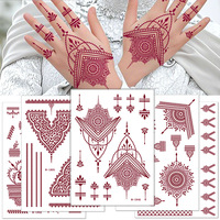 Hadiyah Beauty Vente Chaude Rouge Henné Autocollants De Tatouage Temporaires Étanche Pleine Main Henne Tatouage Autocollants