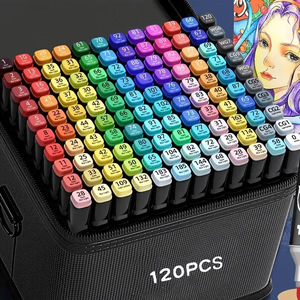 Sac de rangement portable grande capacité 120 couleurs, marqueurs d'art à double embout à base d'huile, effaçables, pour illustration peinte à la main - Product Image 3