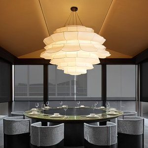 Chinese Style Chandelier Round White Fabric LED Six-Head <b>Lighting</b> For <b>Dining</b> Room Home Decor - Product Image 4