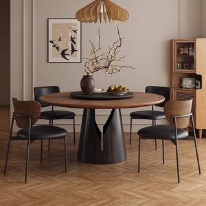 Ánh sáng hiện đại sang trọng thân thiện với môi trường làm bằng tay rắn gỗ dày đá thép carbon khung tròn bàn ăn <span class=keywords><strong>6</strong></span> người nội thất khách sạn - Product Image 2