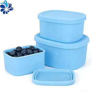 Silicone Lunch <b>Box</b> 3-Piece Set Rectangle With Lid Microwave Safe <b>Camping</b> Food <b>Storage</b> Container Freshness Locking Airtight - Product Image 4