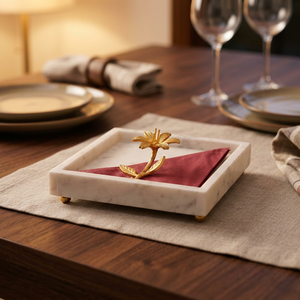 Porte-serviettes en métal fait main, motif floral, avec plateau décoratif en tissu rouge pour la table - Product Image 2