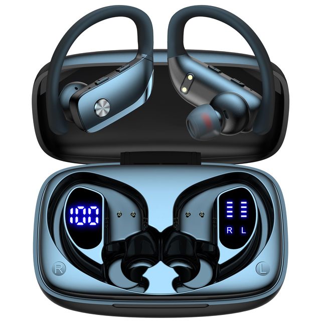 Wireless Earbuds Headphones 48hrs Play Back Sport Earphones with LED Display Over-Ear Buds with Earhooks Built-in