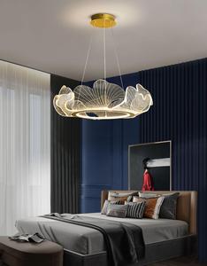 Lustre créatif design en feuille <span class=keywords><strong>de</strong></span> <span class=keywords><strong>lotus</strong></span> doré pour salon et salle à manger avec fleurs suspension LED en acrylique pour villa et hôtel - Product Image 4