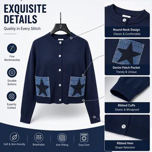 <span class=keywords><strong>Cardigan</strong></span> en tricot pour femme, col rond, motif jacquard côtelé, col en V, décontracté, vintage, à un seul bouton, en coton, <span class=keywords><strong>cardigan</strong></span> en laine - Product Image 3