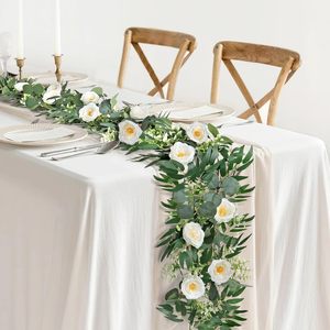 <b>Artificial</b> Eucalyptus Vine With <b>White</b> <b>Roses</b> 1.8m Wall Hanging For Wedding Outdoor Decor - Product Image 2