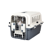 Grand carré de transport pour animaux de compagnie fermeture à bouton caisse d'air en plastique en métal rayé pour chat chien voyage en plein air confortable boîte de panier pour animaux de compagnie