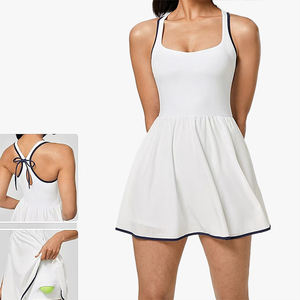 Robe de sport de tennis sans manches avec coussinets de poitrine, ensemble de yoga, ensemble de mini-jupe de sport avec nœud - Product Image 4
