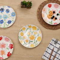 Vente en gros Vaisselle multicolore pour décoration intérieure florale de dîner de couleur personnalisée Service d'assiettes en céramique