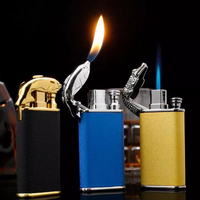 Briquet gonflable à flamme bleue, en métal, nouveau briquet créatif coupe-vent, Double feu, à Jet de Butane, Turbo, cadeau amusant, vente en gros