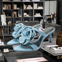 Sandales compensées tendance pour femme en jean bleu avec fleurs, légères et respirantes, idéales pour les soirées estivales - Nouveauté très prisée