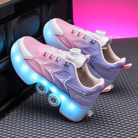 Chaussures de course pour enfants avec LED, respirantes, patins à roulettes pour enfants, semelle extérieure en TPR, tige en PU, doublure en mesh pour garçons et filles