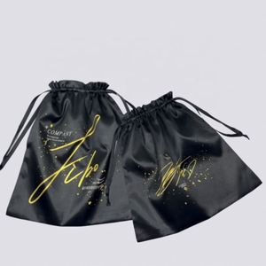 Sac de rangement en tissu de soie noire, sac cadeau à cordon, sacs en satin pour vêtements - Product Image 5