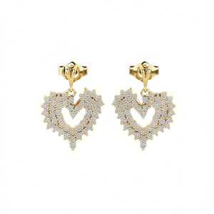Boucles d'oreilles Luxe en or massif 18 carats avec diamants en forme de cœur, couleur D naturelle, bijoux romantiques pour femmes, pour mariage - Product Image 1