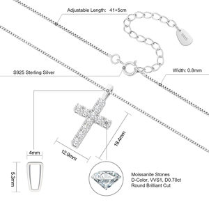 Hot Sale Fashion S925 Sterling <b>Silver</b> Cross Pendant Necklace Inlaid Moissanite Stone <b>Box</b> <b>Chain</b> Luxury Women - Product Image 2