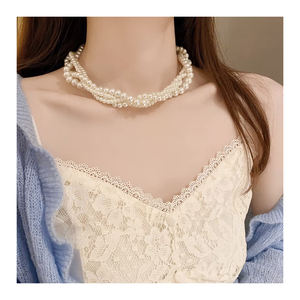 韓国ジュエリー5-6mm925スターリングシルバー多層ネックレスホワイトパールチョーカーネックレス - Product Image 1