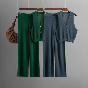 Conjunto de 2 Piezas de Moda para Mujer: Chaleco sin Mangas con Cuello en V y Pantalones de Pierna Recta de Cintura Alta - Product Image 2