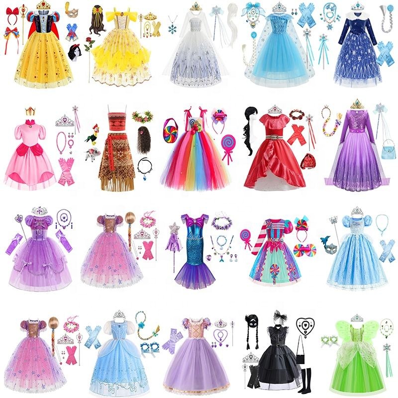 strapless open back dress Sofia Cinderella Rapunzel Belle Snow White 2017 Girls Kids Short Sleev