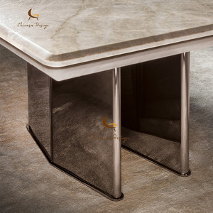 Polished <b>Marble</b> <b>Top</b> Modern Metal Furnishing Large Household Villa Dining Furniture Luxury Rectangular Stone Table - Product Image 4