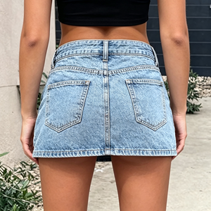 Jupe en jean à ourlet droit pour femme, mini-jupe taille mi-haute avec short intégré, style à ourlet nettoyeur, facile à enfiler - Product Image 2