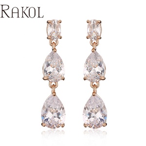 RAKOL EP5318 pendentif à trois couches goutte d'eau Zircon strass plaqué or véritable boucles d'oreilles de mariée de luxe - Product Image 3