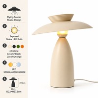 Lampe de table moderne en forme de soucoupe volante, globe exposé, LED, fer mat, 4 couleurs (crème, noir, vert), ambiance chaude pour chambre, bureau, salon