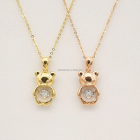 Collier avec pendentif petit ours en or massif 18 carats avec diamants naturels, design mignon, or véritable 18 carats, bijoux fins pour femmes