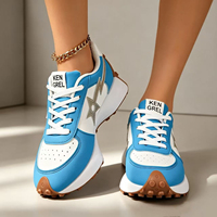Baskets décontractées pour femmes à blocs de couleur, imprimé étoiles, à lacets, plateforme, semelle épaisse, légères, pour la marche en extérieur, chaussures de sport tendance