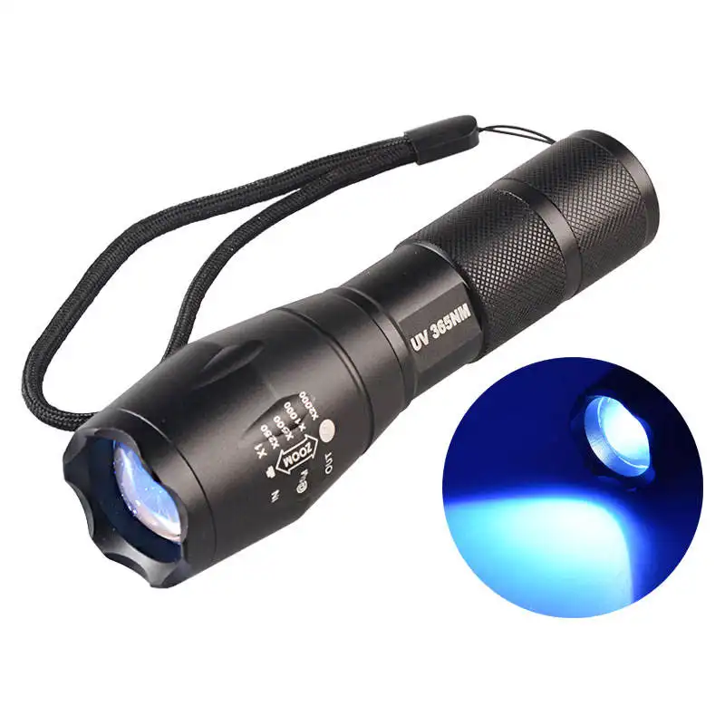 Linterna LED de alta potencia, resistente al agua, con Zoom, luz UV negra, recargable, uv395