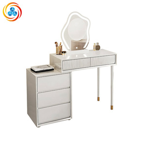 Irregular Cloud LED Mirror <b>Vanity</b> Desk, Luxury White Makeup Table with 5 Drawers & Gold Accents for Bedroom - Product Image 4