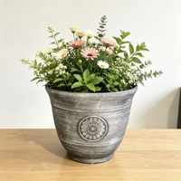 Pot de fleurs rond classique de luxe en résine plastique, jardinière d'extérieur et d'intérieur, écologique, durable, pour la maison