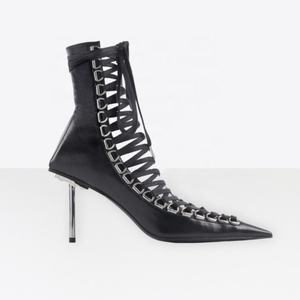 Bottines à talons hauts à bout pointu effet corset brillant <span class=keywords><strong>palladium</strong></span> pour femmes, bottes à lacets, chaussures tendance pour femmes - Product Image 1