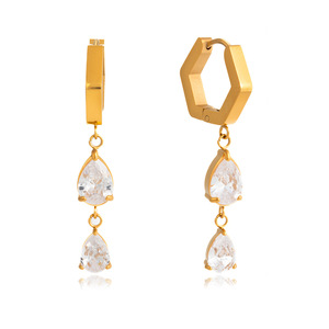 Pendientes Colgantes con Forma de Gota de Agua, Aleación de Zinc, Engaste de Garra, Joyería para Fiesta, Acero Inoxidable, Diseño Geométrico - Product Image 5