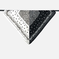 Écharpe en soie carrée noire et blanche pour femmes, imprimé paisley contrasté, 70 cm, hijab musulman