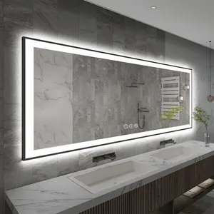 OEM Manufacturers Anti Fog Contemporary Wall Electronic Mirror Smart Led Bathroom Mirror Black Frame Mirrors