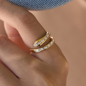 Modern <b>Open</b> <b>Rings</b> 18k Gold Plated Stainless Steel Non Tarnish Customized Clear Rhine Stone Snake <b>Ring</b> for Gift - Product Image 1