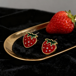 Latón joyería al por mayor mujeres niños 14k chapado en oro lindo exquisito único rojo circón <span class=keywords><strong>fresa</strong></span> fruta Stud pendientes noticias <span class=keywords><strong>Fresa</strong></span> - Product Image 6