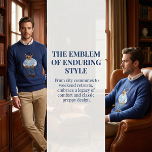 Suéter de Punto Grueso 7GG para Hombre, Estilo Preppy <span class=keywords><strong>Vintage</strong></span>, con Jacquard de Oso, Diseño Retro con Estampado Animal, Mezcla de Lana, para Invierno - Product Image 3