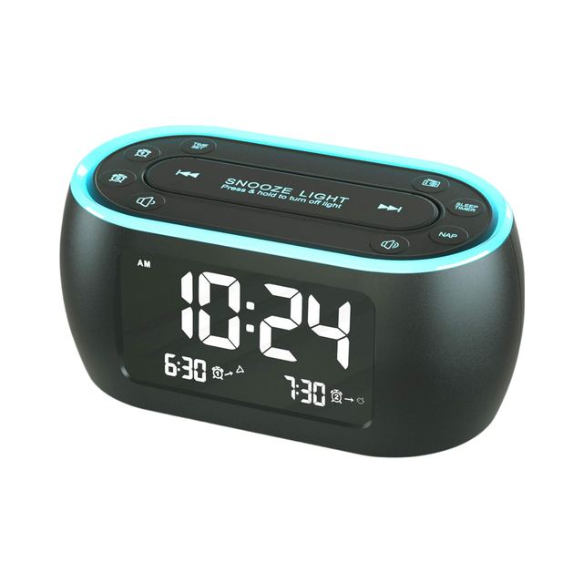 Modern Dual Alarm Radio Clock with 7 Color Night Light USB Charger Battery Backup Dimmer Snooze Feature-for Small Desk Table