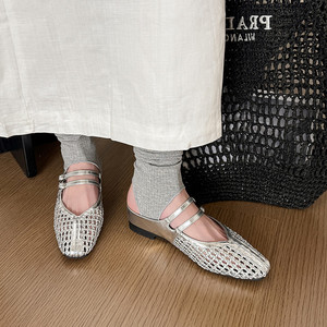 EVERGREEN Waterproof Knitted Mesh Breathable Casual Slippers Genuine Leather Upper Thick Low Heel Large Size Ankle-Wrap Slip-On - Product Image 1