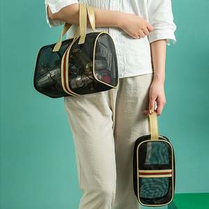 Sac de maquillage de voyage pliable avec logo personnalisé sac cosmétique de transport en maille portable avec fermeture éclair pour femmes - Product Image 6