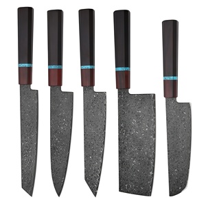 Ensemble de 5 couteaux de cuisine japonais en acier Damas, manche octogonal en bois d'ébène Macassar, couteaux de cuisine affûtés pour chef à domicile et usage quotidien - Product Image 1
