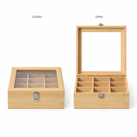 Boîte à bijoux rectangulaire en bois minimaliste brillante à 9 compartiments avec couvercle transparent anti-poussière, design multifonctionnel pour bijoux et sachets de thé
