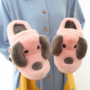 Home Winter Wrap Hell Slippers Women Thick Bottom Cartoon Cute Dog Flannel Fabric Indoor Shoes Men Wholesale dog shoes