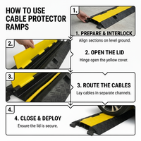 Protector de Cables de Alta Resistencia de 2 Canales, Reductor de Velocidad de Goma, Cubierta de Cables para Entrada de Vehículos, Rampa para Mangueras con Tapa Amarilla Abatible para Tráfico y Estacionamiento