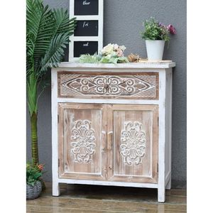 PARISLOFT-Armario rústico de madera tallada con 1 cajón y 2 puertas, cofre de almacenamiento con acento Vintage para entrada, sala de estar - Product Image 3