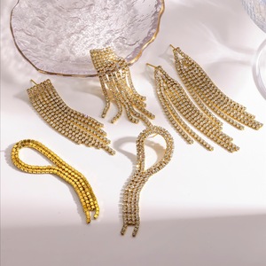 Pendientes colgantes con borlas de acero inoxidable con diamantes completos para mujer, joyería de fiesta, diseño geométrico, engaste en canal TE60714 - Product Image 3